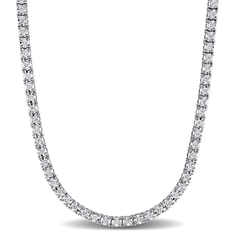 Hemp cord necklaces-Miadora 14k White Gold 7 1/10ct TDW Diamond Tennis Necklace