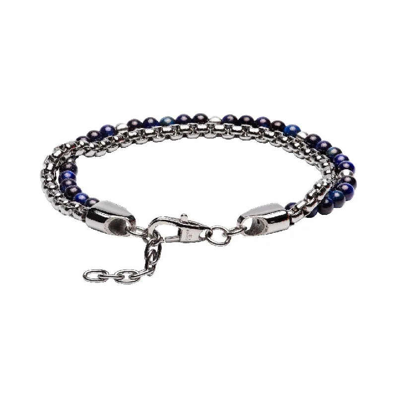 Unique & Co Blue Lapis or Tiger's Eye Beads and Stainless Steel Chain Bracelet