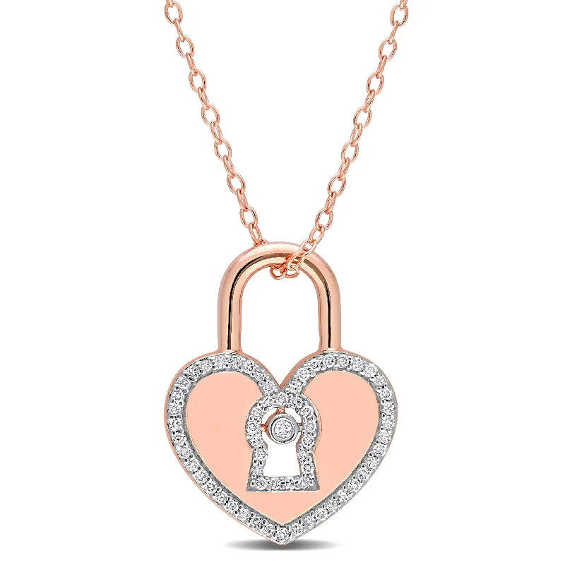 Multi-layer necklaces-Miadora 1/5ct TDW Diamond Heart Lock Necklace in Rose Plated Sterling Silver