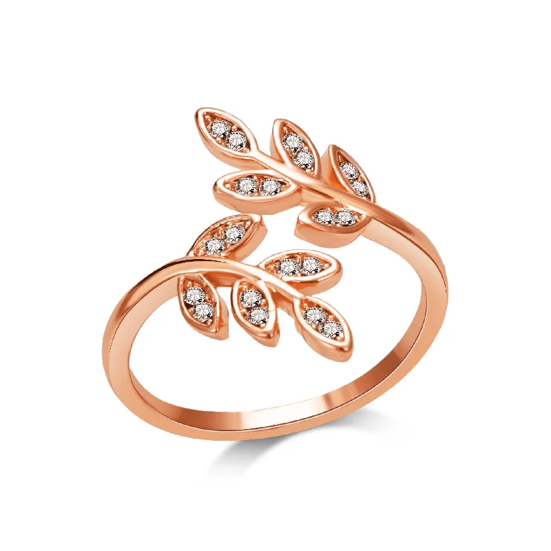 Bold gem rings-Bold gem rings-Rose Gold Plated Adjustable Leaf Ring Created with Zircondia® Crystals