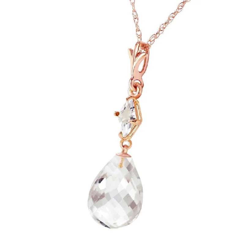 Stellar charm necklaces-14K Solid Rose Gold Necklace with Natural White Topaz