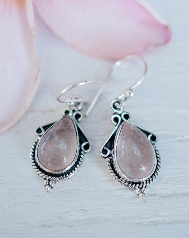 Crystal-twisted earrings-Rose Quartz Earrings ~ Sterling Silver 925 ~ ME016