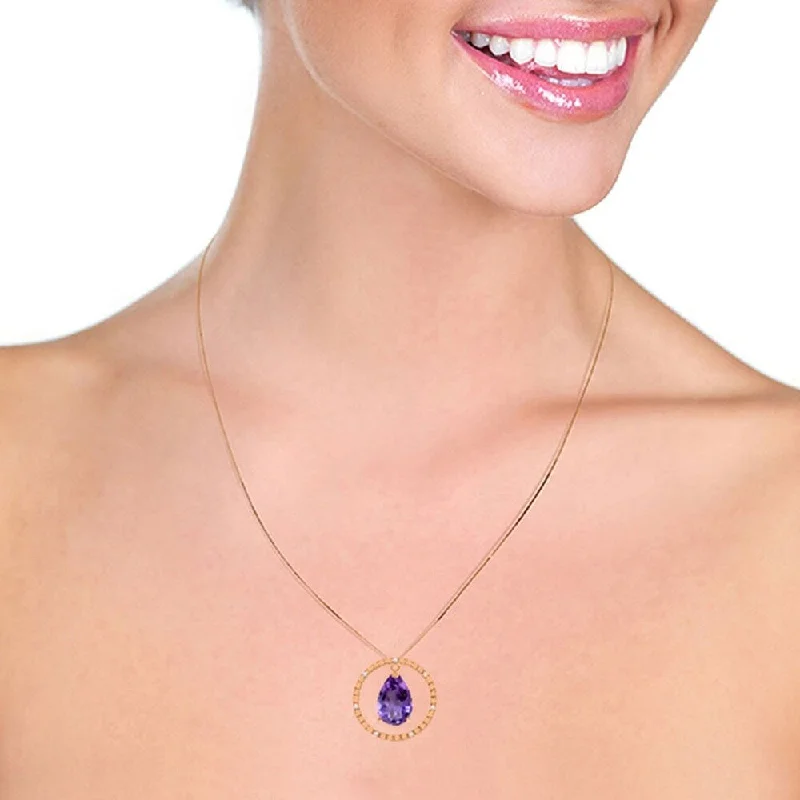 Tight clasp necklaces-14K Solid Rose Gold Diamonds & Amethyst Circle Of Love Necklace