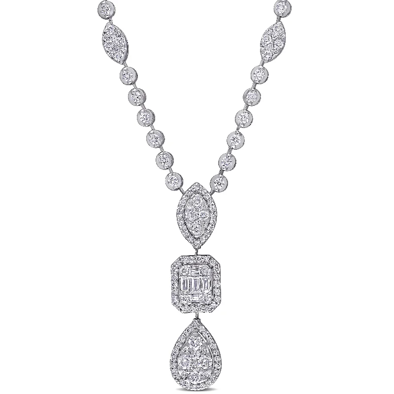 Cosmic charm necklaces-Miadora 14k White Gold 2ct TDW Diamond 3-Tier Geometric Drop Tennis Station Necklace - 36.4 mm x 17 inch x 8.9 mm