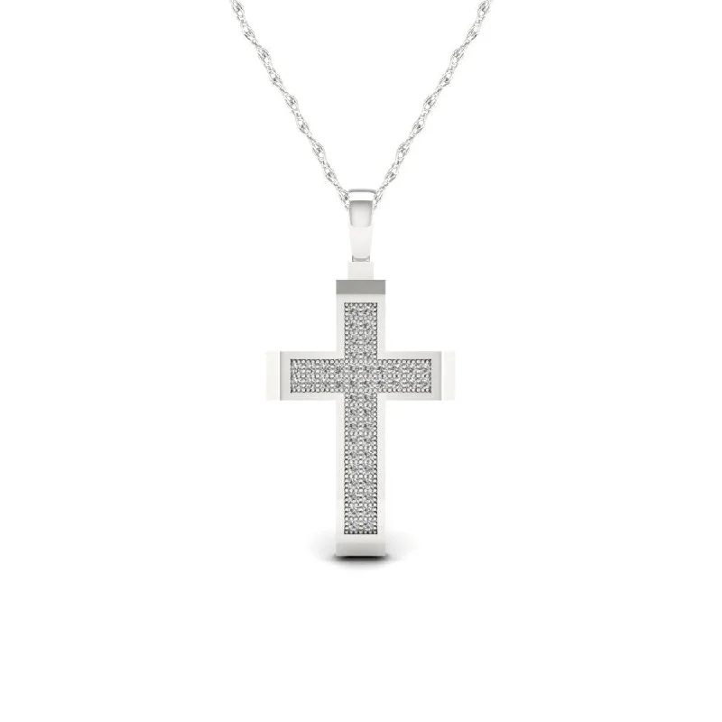 Worn charm necklaces-1/6ct TDW Diamond Cross Necklace in Sterling Silver - White