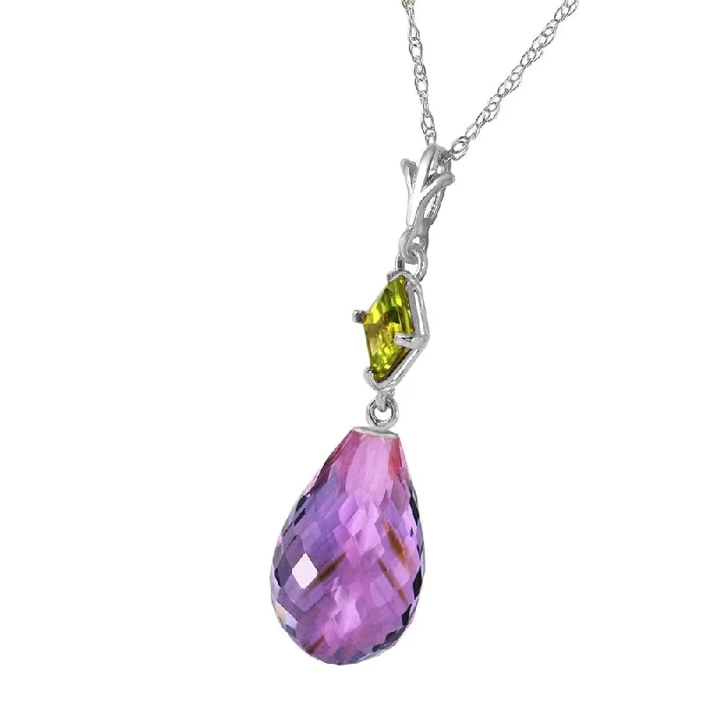 Polished name necklaces-5.5 Carat 14K Solid White Gold Necklace Peridot Purple Amethyst