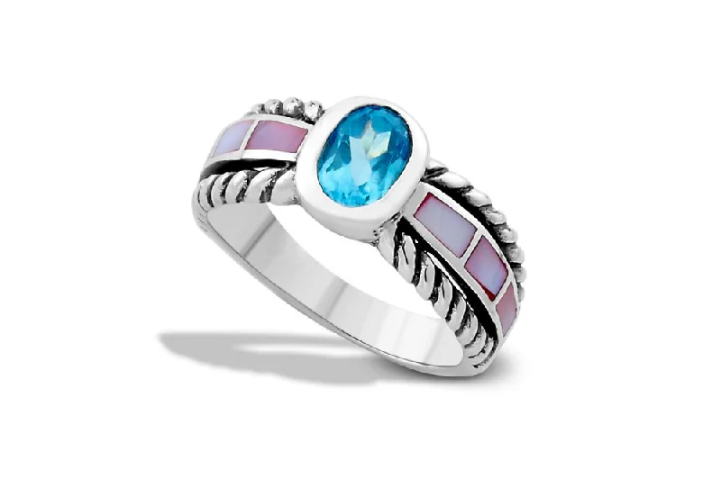 Small wing rings-Small wing rings-Pendana Ring- Blue Topaz/ Pink Mother of Pearl