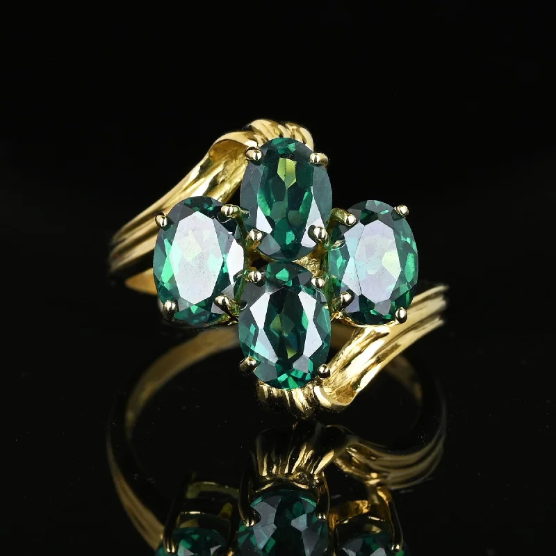 Heavy stone rings-Heavy stone rings-Vintage Gold Bypass Green Spinel Cluster Ring