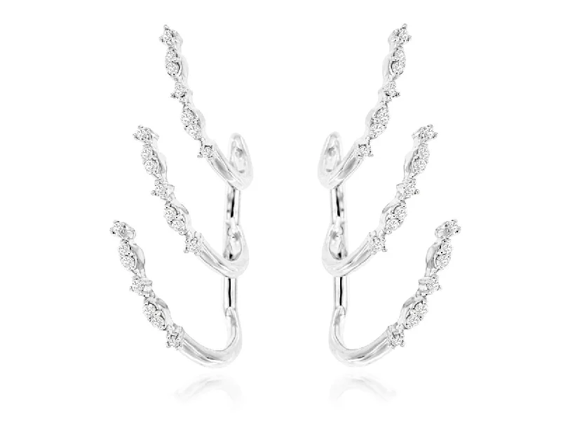 Wide hoop earrings-Three Row Diamond Earring