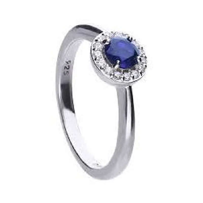 Silver Blue Cubic Zirconia Round Halo Cluster Ring, size N