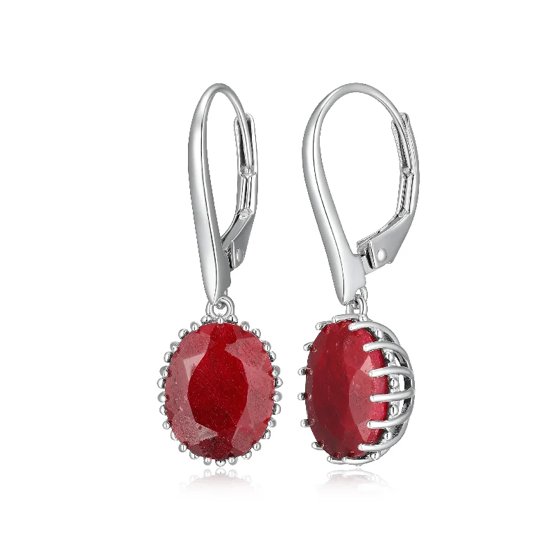 Radiant star earrings-Sterling Silver Oval Ruby Earrings