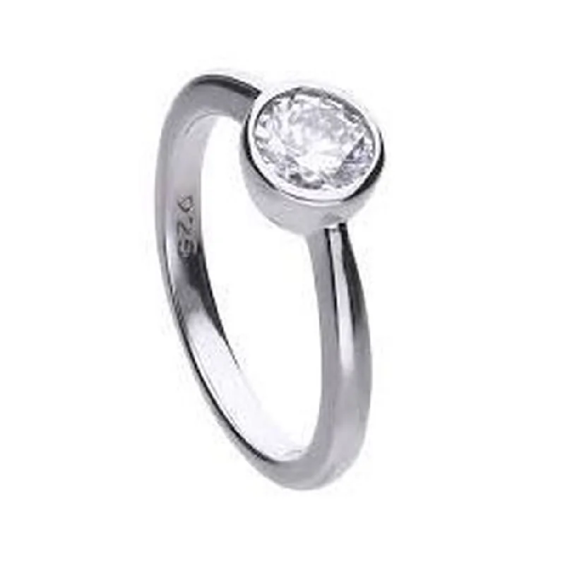 Silver Rubover Set Cubic Zirconia Solitaire Ring, size S