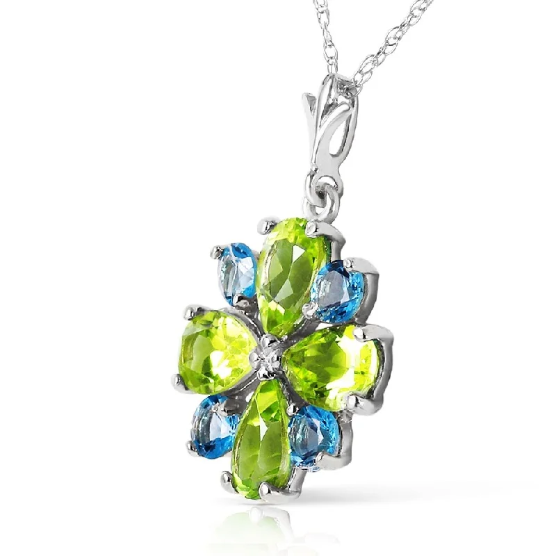 Round stone necklaces-2.43 CTW 14K Solid White Gold Necklace Peridot Blue Topaz