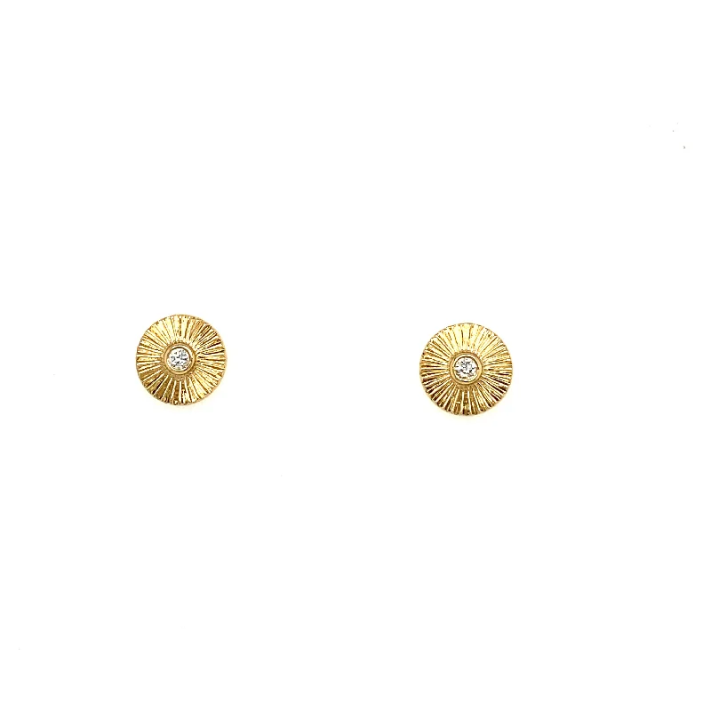 Light wood earrings-Fluted Disc Stud Earrings