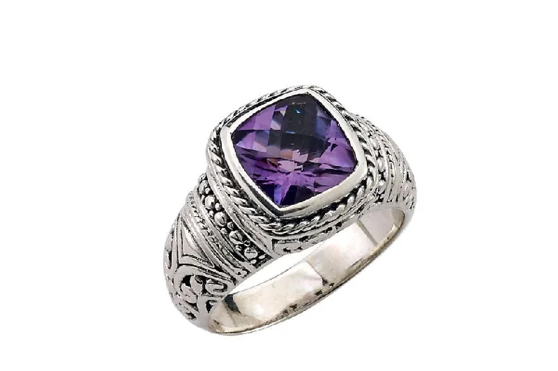 Wide geometric rings-Wide geometric rings-Honesty Ring- Amethyst