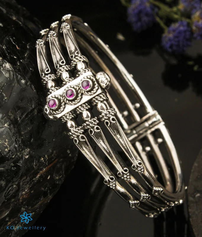 The Lasya Silver Garnet Kada Bracelet (3 layers/Size 2.4/2.6)