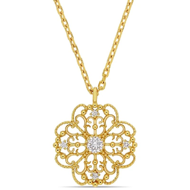 Citrine necklaces-Miadora 14k Yellow Gold 1/7ct TDW Diamond Vintage Filigree Necklace