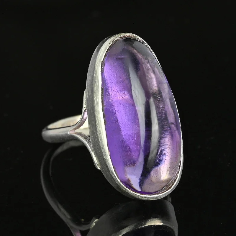 Topaz inlay rings-Topaz inlay rings-Large Scottish Amethyst Cabochon Ring in Silver