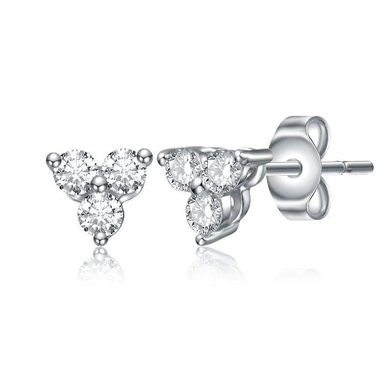 Surf theme earrings-Sterling Silver White Gold Plated with 0.55ct Lab Created Moissanite Triple Cluster Stud Earrings