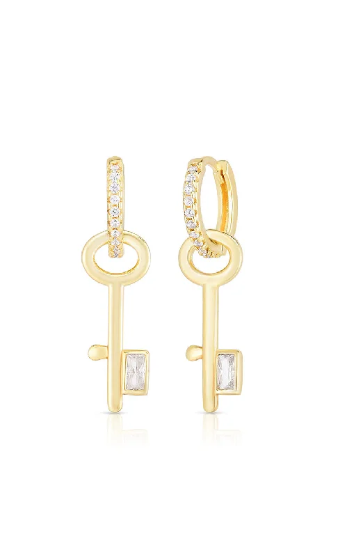 Fine triangle earrings-Key Charm Huggie Earring