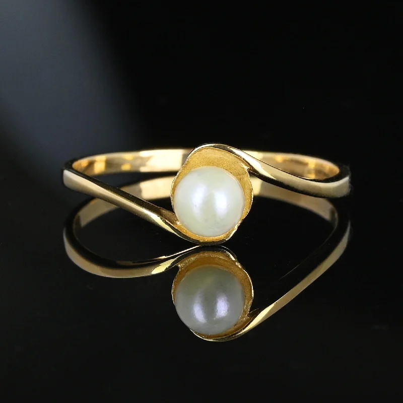 Thin frame rings-Thin frame rings-Elegant 14K Gold Bypass Pearl Solitaire Ring