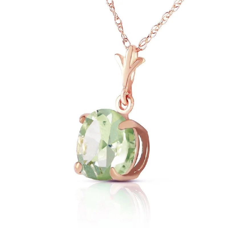 Thin-line necklaces-1.15 CTW 14K Solid Rose Gold Single Green Amethyst Necklace