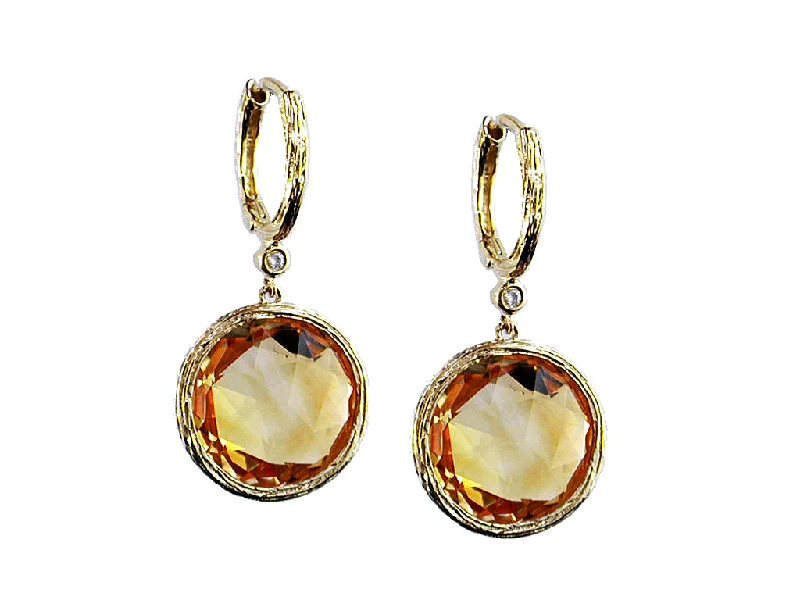 Solid bar earrings-Textured Bezel Citrine Earrings