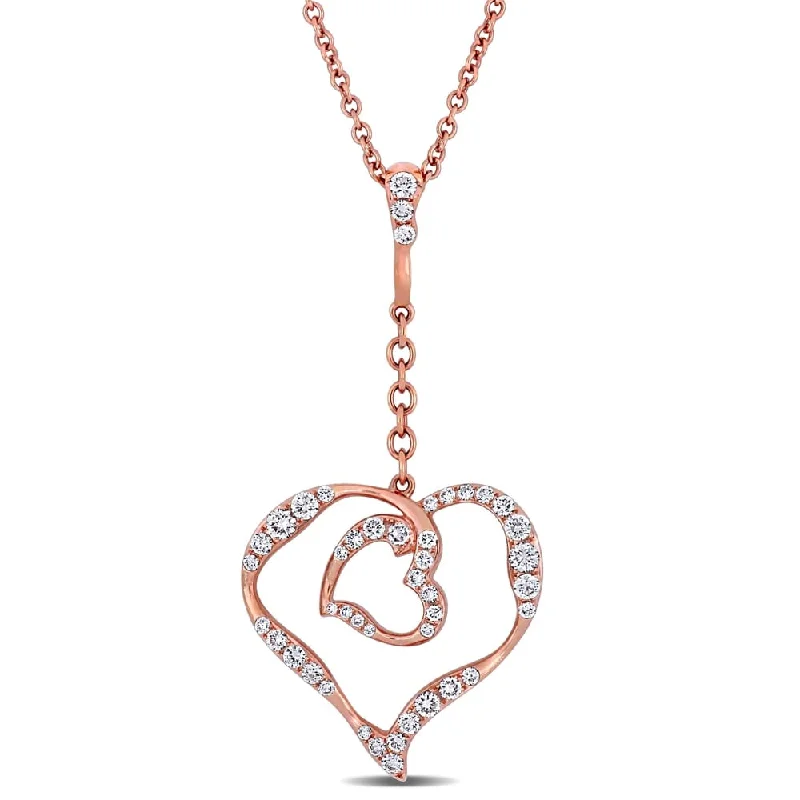 Citrine pendant necklaces-Miadora 18k Rose Gold 5/8ct TDW Diamond Heart Dangle Necklace