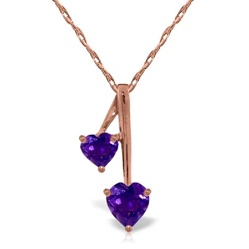 Frosted glass necklaces-14K Rose Gold Hearts Necklace w/ Natural Purple Amethysts