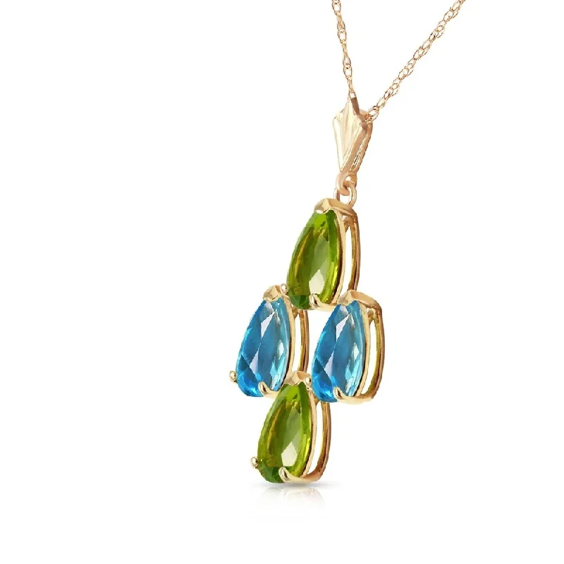 Wide weave necklaces-1.5 Carat 14K Solid Gold Necklace Natural Blue Topaz Peridot