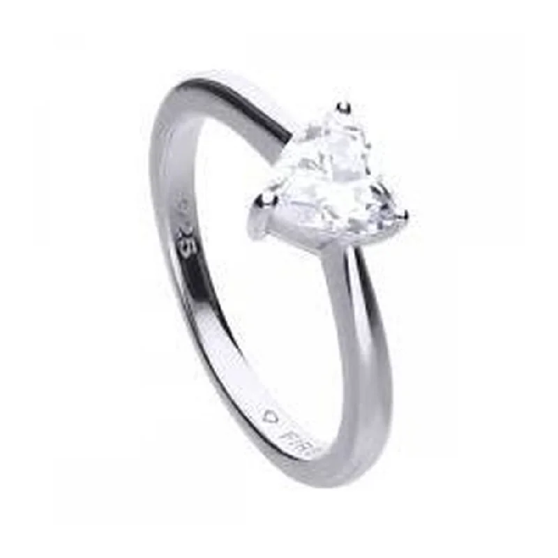 Silver Heart Cut Cubic Zirconia Solitaire Ring, size M