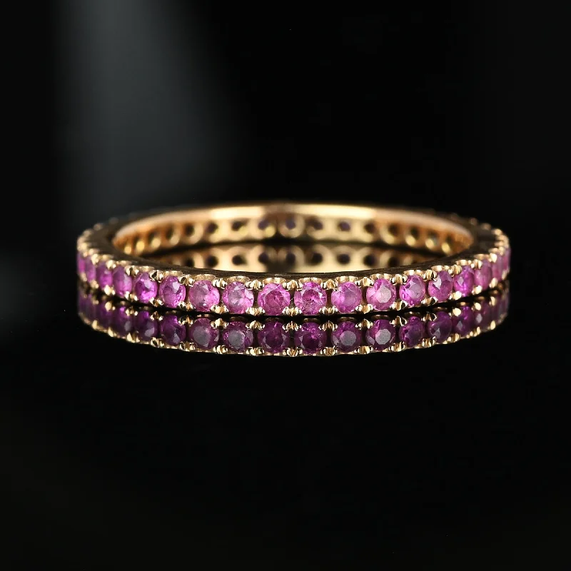 Citrine gem rings-Citrine gem rings-18K Rose Gold Full Eternity Pink Sapphire Ring Band