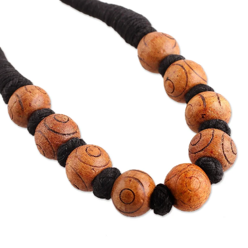 Floating stone necklaces-Novica Handmade Boho Bubbles In Brown Wood Beaded Necklace