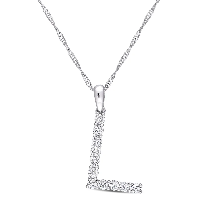 Worn medallion necklaces-Miadora 3/8ct TDW Diamond 'L' Initial Necklace in 10k White Gold