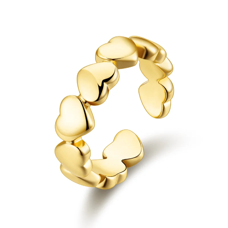 Secure clasp rings-Secure clasp rings-Gold Plated Adjustable Heart Band Ring