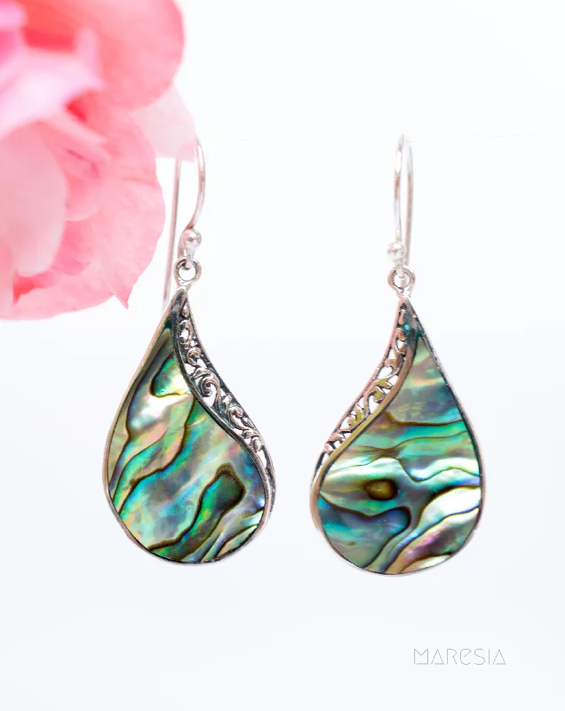 Radiant pearl earrings-Abalone, Mother of Pearl or Coral Earrings ~ Sterling Silver 925 ~ SME059