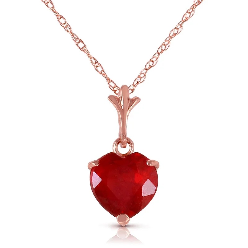 Light wood necklaces-1.45 Carat 14K Solid Gold Gemstone Necklace Natural Heart Ruby