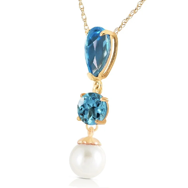 Sapphire stone necklaces-5.25 Carat 14K Solid Gold Metropolis Blue Topaz pearl Necklace