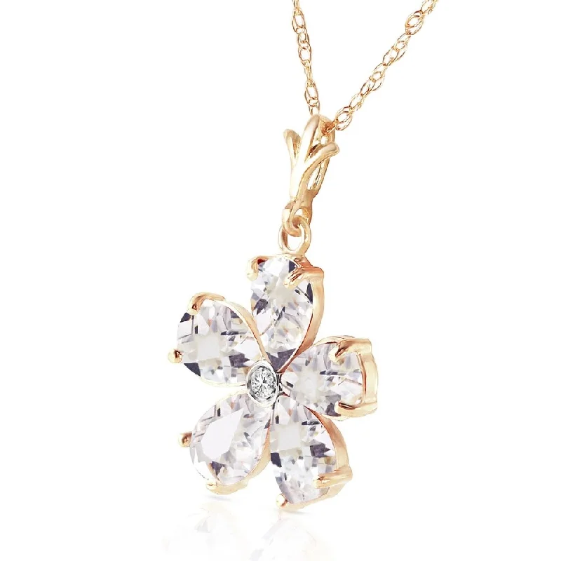 High gloss necklaces-2.22 Carat 14K Solid Gold Heart Is Awake White Topaz Necklace