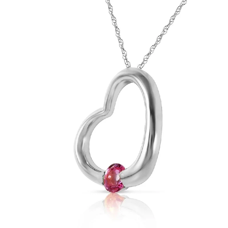 Ethnic weave necklaces-14K Solid White Gold Heart Necklace with Natural Pink Topaz