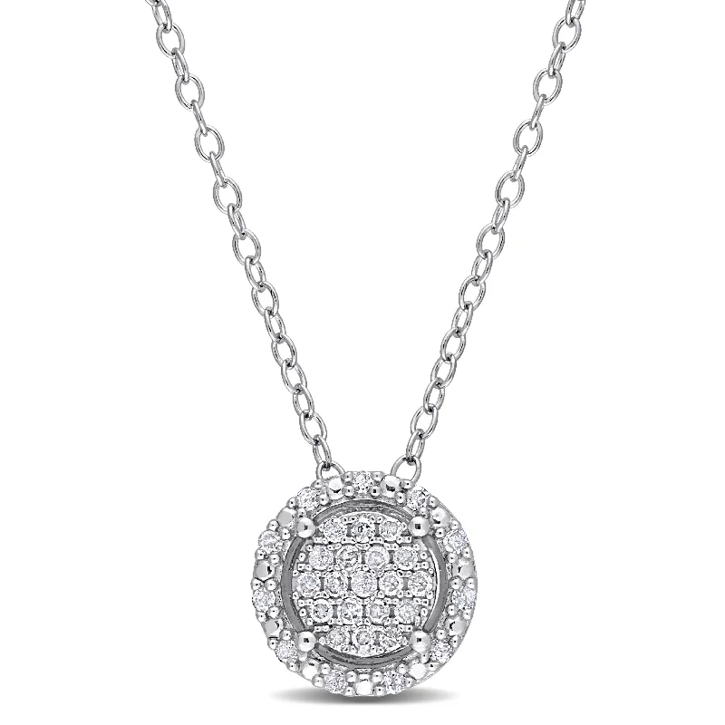 Woven tribal necklaces-Miadora 1/6ct TDW Diamond Clustered Halo Necklace in Sterling Silver