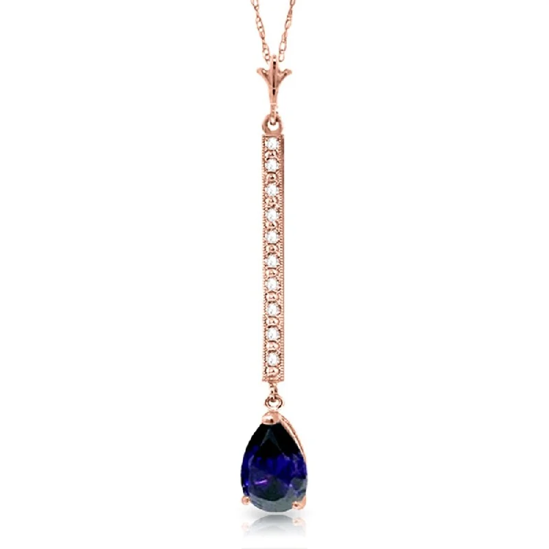 Lunar glow necklaces-14K Rose Gold Diamond & Sapphire Necklace Certified