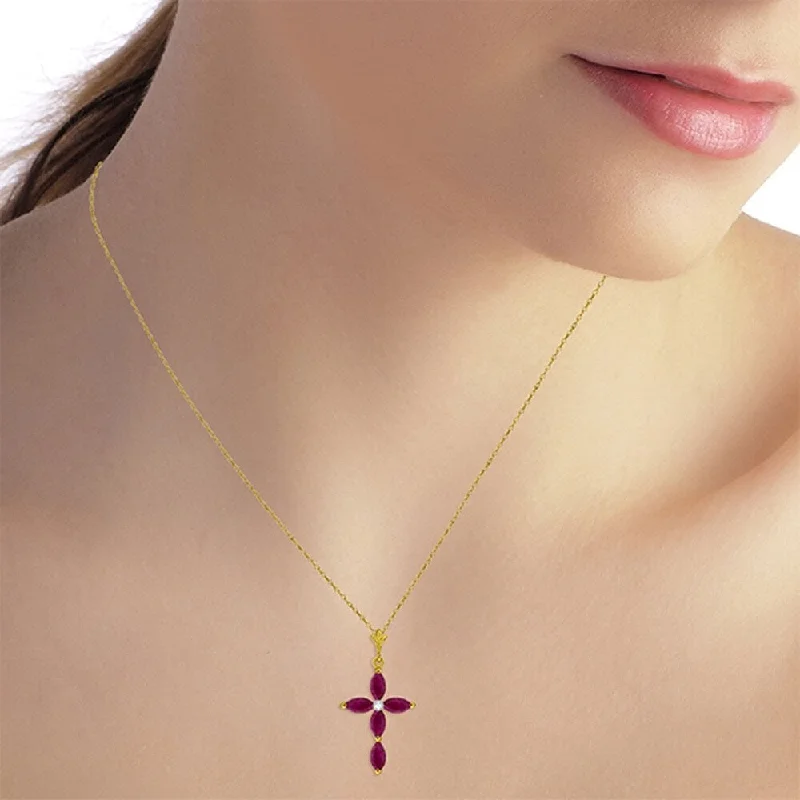 Smooth disc necklaces-1.1 Carat 14K Gold Necklace Natural Diamond Ruby