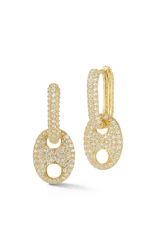 Whimsical pair earrings-Pavé Link Huggie Earring