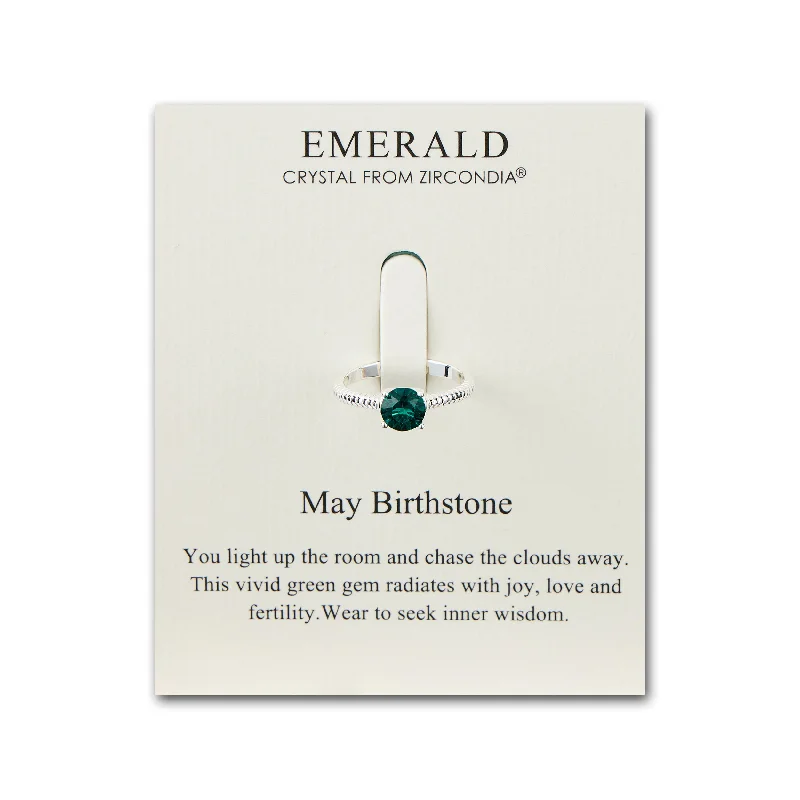 Curved band rings-Curved band rings-May (Emerald) Adjustable Birthstone Ring Created with Zircondia® Crystals