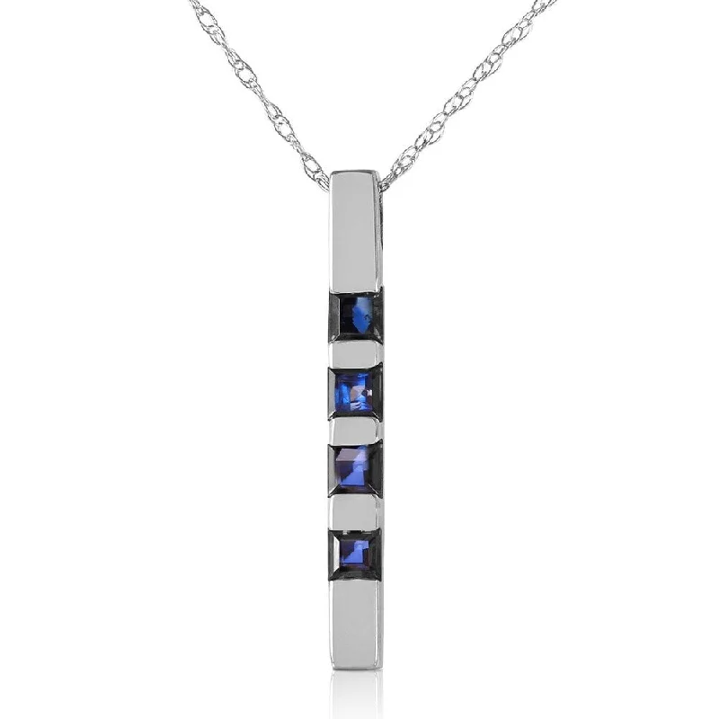 Light wood necklaces-0.35 Carat 14K White Gold Necklace Bar Natural Sapphire