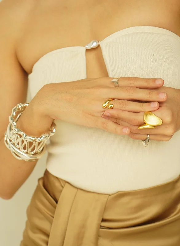 Baroque pearl rings-Baroque pearl rings-Dana Gold Plated Ring