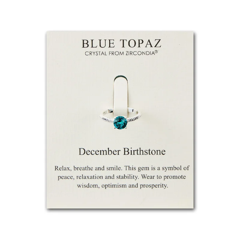 Linen cord rings-Linen cord rings-December (Blue Topaz) Adjustable Birthstone Ring Created with Zircondia® Crystals