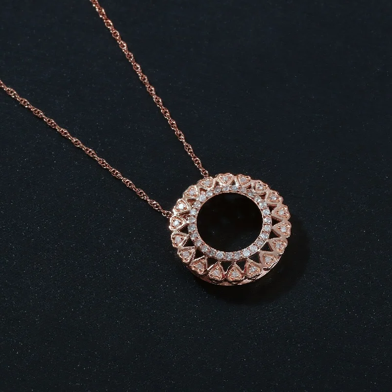 Smooth disc necklaces-De Couer 10k Rose Gold 1/6ct TDW Diamond Filigree Circle Necklace