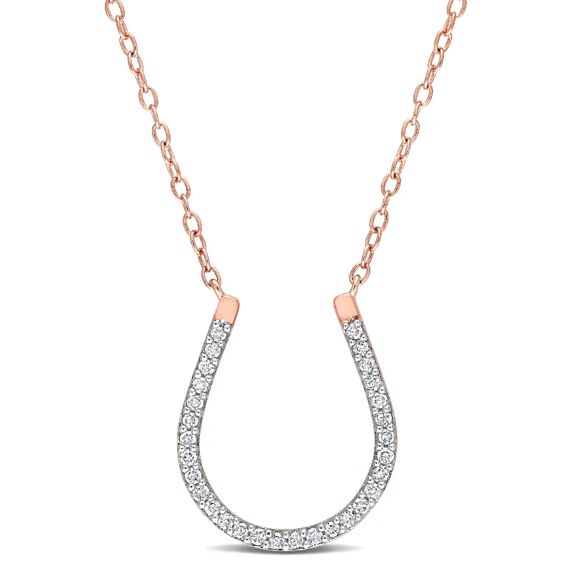 Old photo necklaces-Miadora 1/6ct TDW Diamond Horseshoe Necklace in Rose Plated Sterling Silver